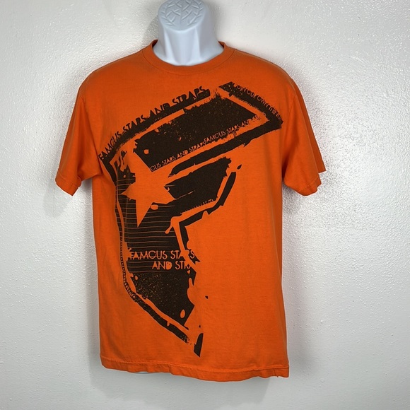 Famous Stars and Straps Shirt Men Medium Orange Graphic Short Sleeve Tee Casual - Picture 12 of 12